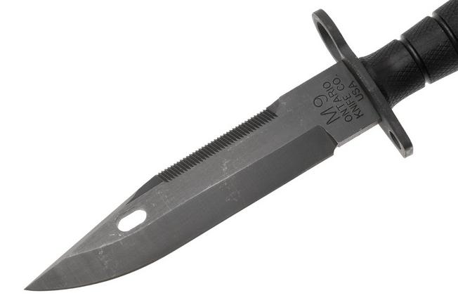 Afbeelding voor Ontario M-9 Combat Bayonet 6143GOV Black 420 Sawback, Black Modified Kranton, bajonet