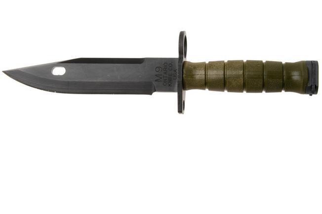 Afbeelding voor Ontario M-9 Combat Bayonet 6221 Black 420, OD Green Modified Kraton, bajonet