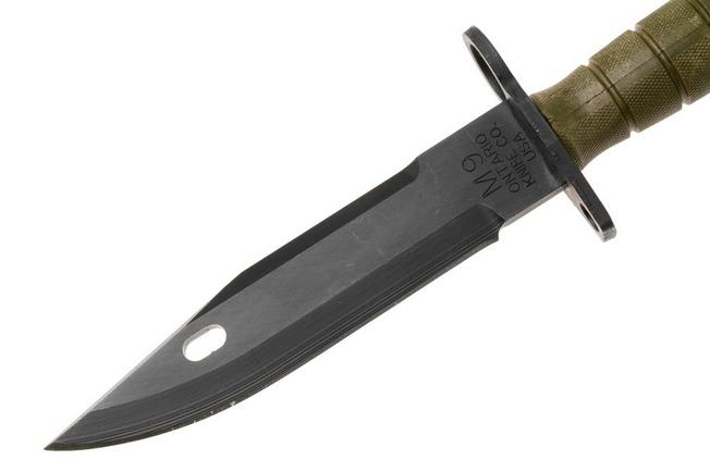 Afbeelding voor Ontario M-9 Combat Bayonet 6221 Black 420, OD Green Modified Kraton, bajonet
