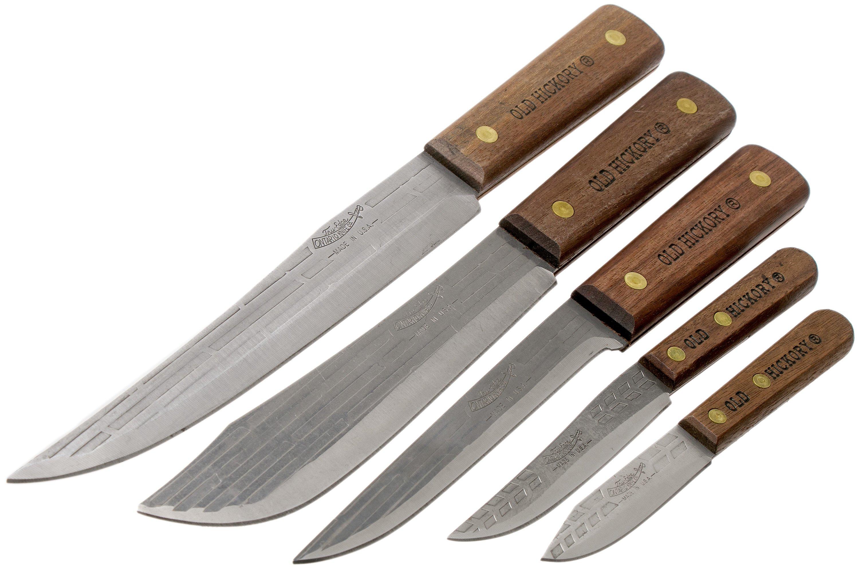 Old Hickory Block Set 7220 Five Carbon Steel Kitchen Knives with