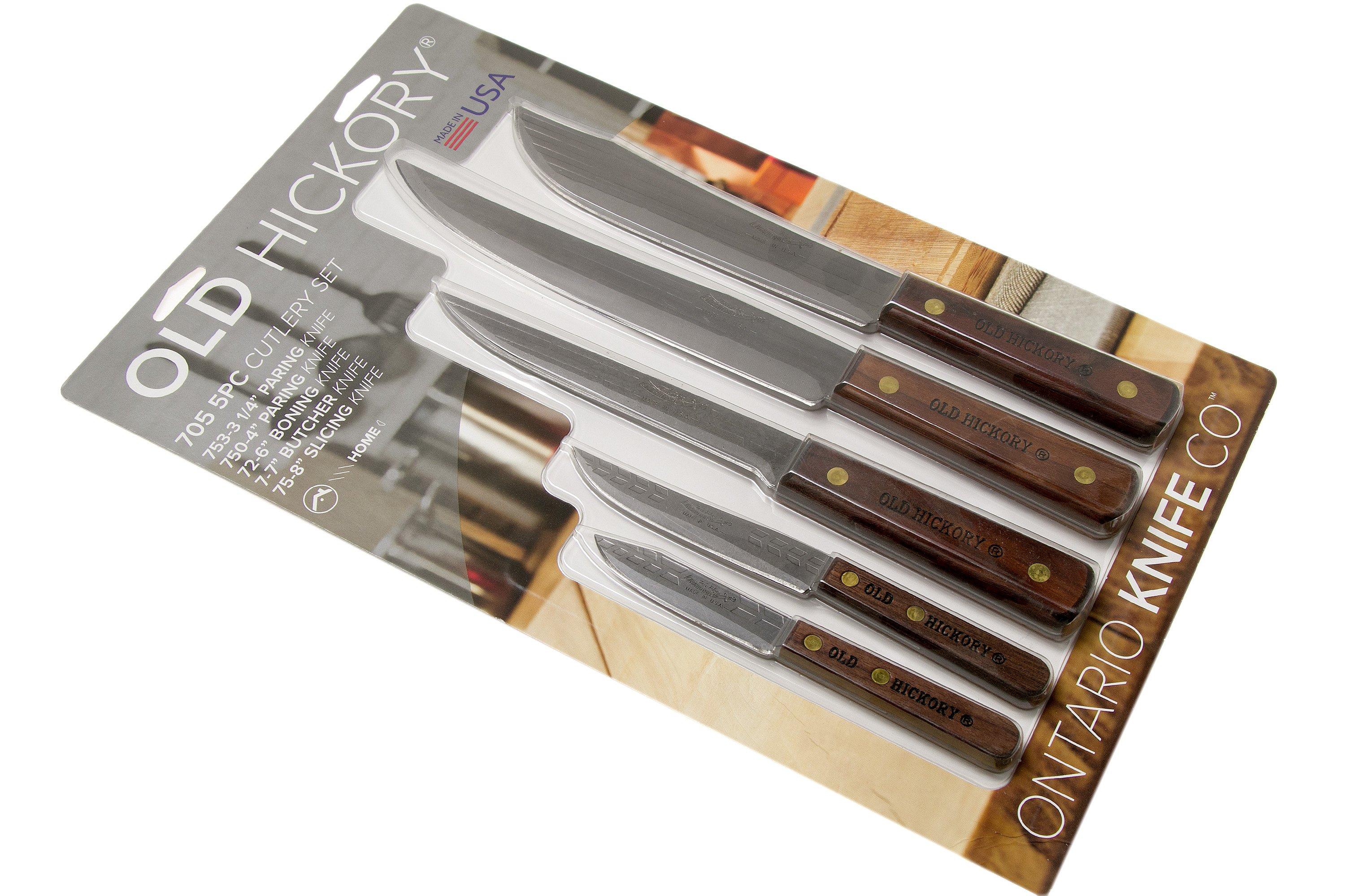 Old Hickory Block Set 7220 Five Carbon Steel Kitchen Knives with Hardwood  Block USA Made