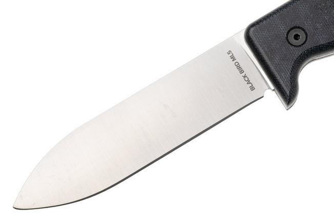 Afbeelding voor Ontario Black Bird ML5 7502BL Satin 420HC, Blue Micarta, vaststaand mes, Paul Scheiter design, lederen schede