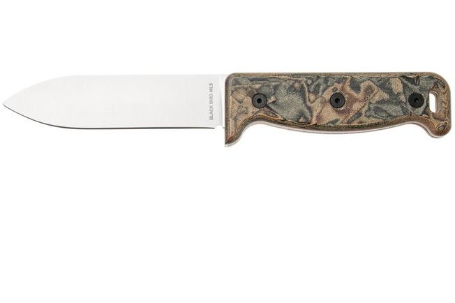Afbeelding voor Ontario Black Bird ML5 7502N Satin 420HC, Camo Micarta, vaststaand mes, Paul Scheiter design, nylon schede