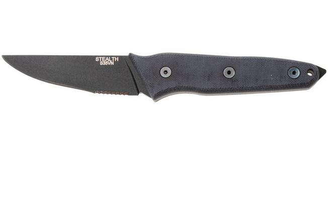 Afbeelding voor Ontario Stealth 8198 Black Serrated S35VN, Black Micarta, vaststaand mes