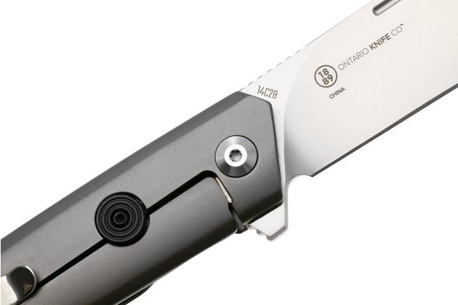 Afbeelding voor Ontario CF100 ON8600 Satin 14C28N, Gray Matt Stainless Steel, Carbon Fiber Inlay, zakmes