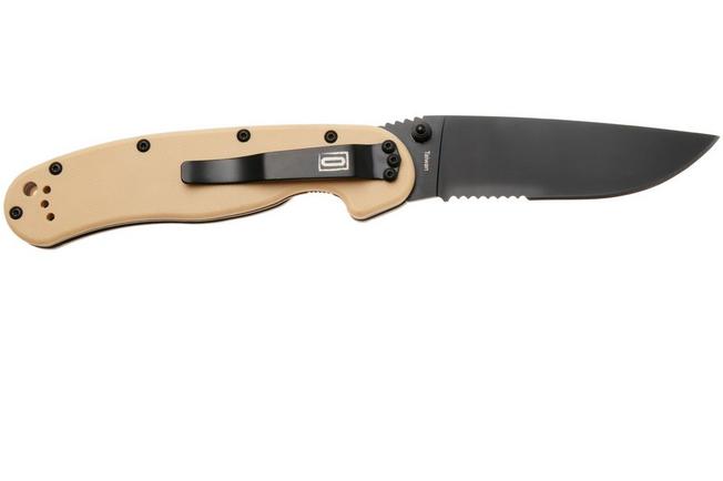 Afbeelding voor Ontario RAT-1 8847DT Black Serrated AUS 8, Desert Tan, zakmes