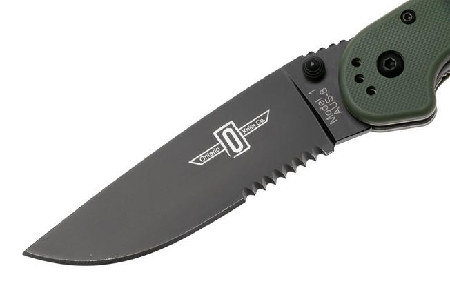 Afbeelding voor Ontario RAT-1 8847OD Black Serrated, OD Green, zakmes