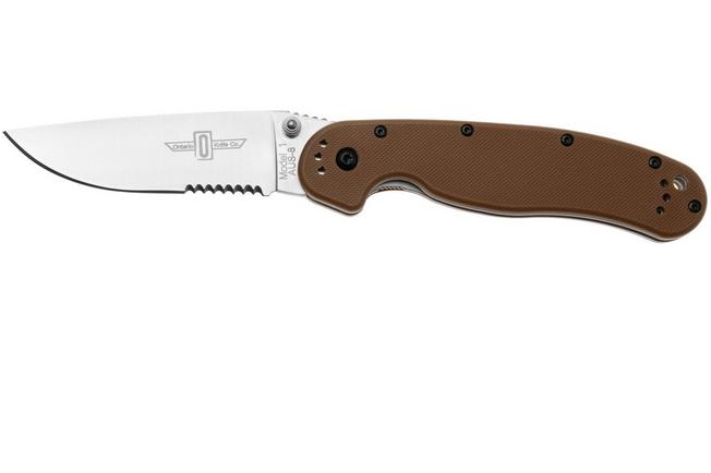 Afbeelding voor Ontario RAT-1 8849CB Satin Serrated AUS8, Coyote Brown, zakmes