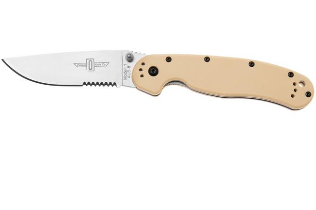 Afbeelding voor Ontario RAT-1 8849DT Satin Serrated AUS8, Desert Tan, zakmes