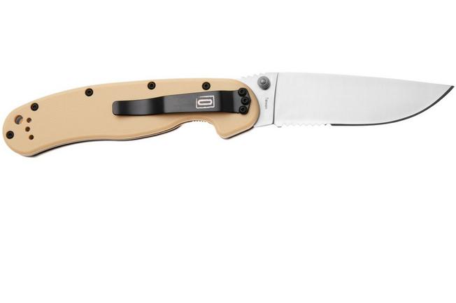 Afbeelding voor Ontario RAT-1 8849DT Satin Serrated AUS8, Desert Tan, zakmes