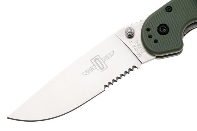 Afbeelding voor Ontario RAT-1 8849OD Satin Serrated AUS8, OD Green, zakmes