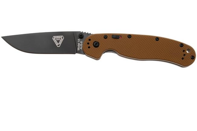 Afbeelding voor Ontario RAT-1A 8871TN Assisted, Black AUS8, Tan, zakmes
