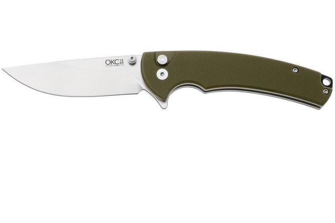 Afbeelding voor Ontario PFC01 ON9003 Stonewashed 420J2, OD Green G10, Button Lock, zakmes