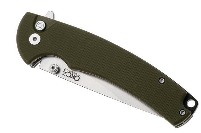 Afbeelding voor Ontario PFC01 ON9003 Stonewashed 420J2, OD Green G10, Button Lock, zakmes