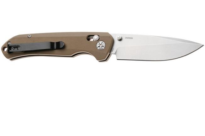 Afbeelding voor Ontario Corporal 9006 Stonewashed 420, Tan G10, Crossbar Lock, zakmes