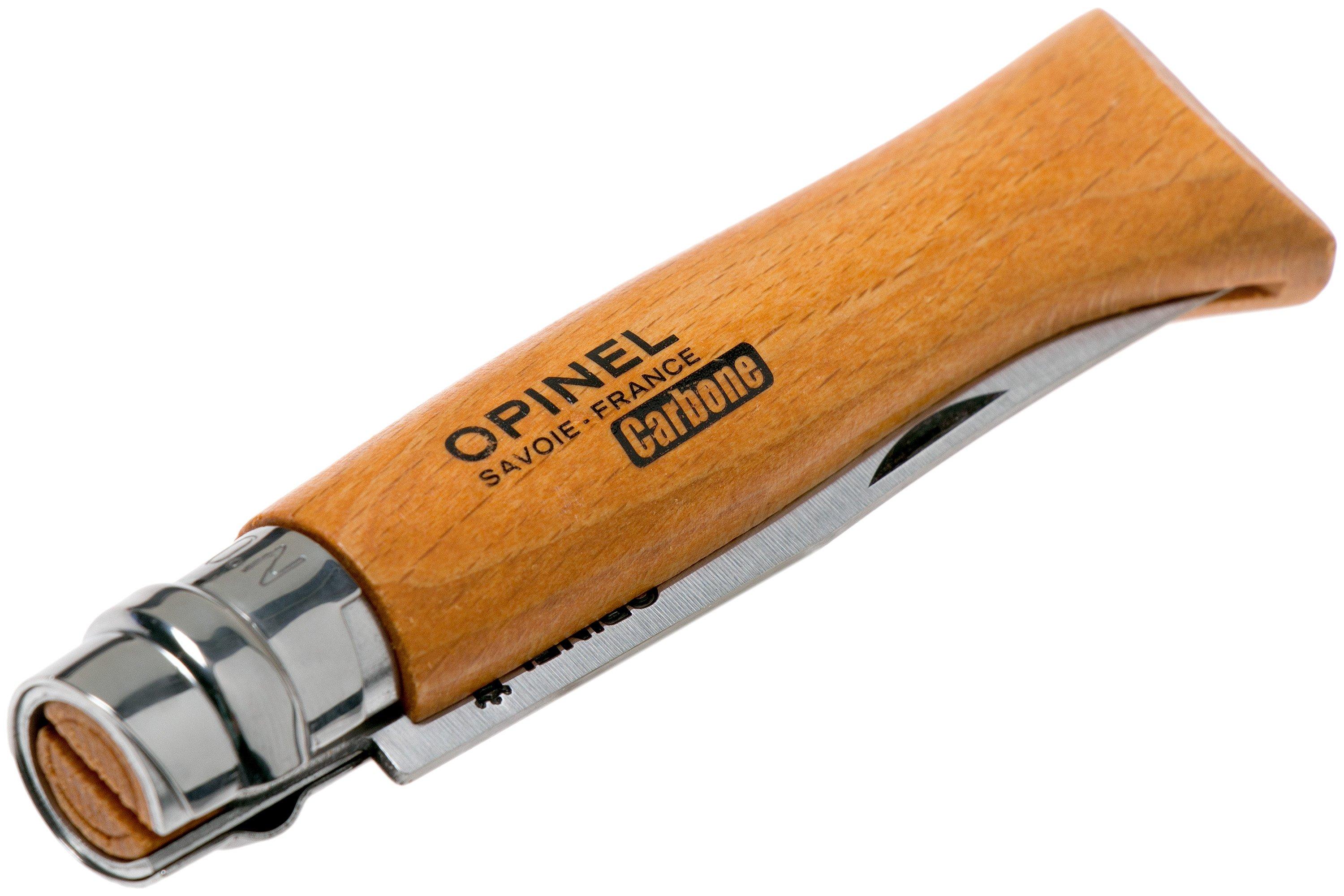 Opinel pocket knife No. 8 Luxury Range with leather sheath, carbon steel Advantageously