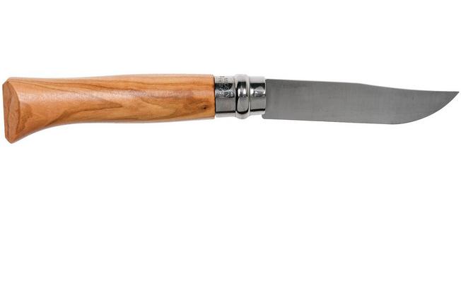 Opinel pocket knife No. 8 Luxury Range with leather sheath, olive wood