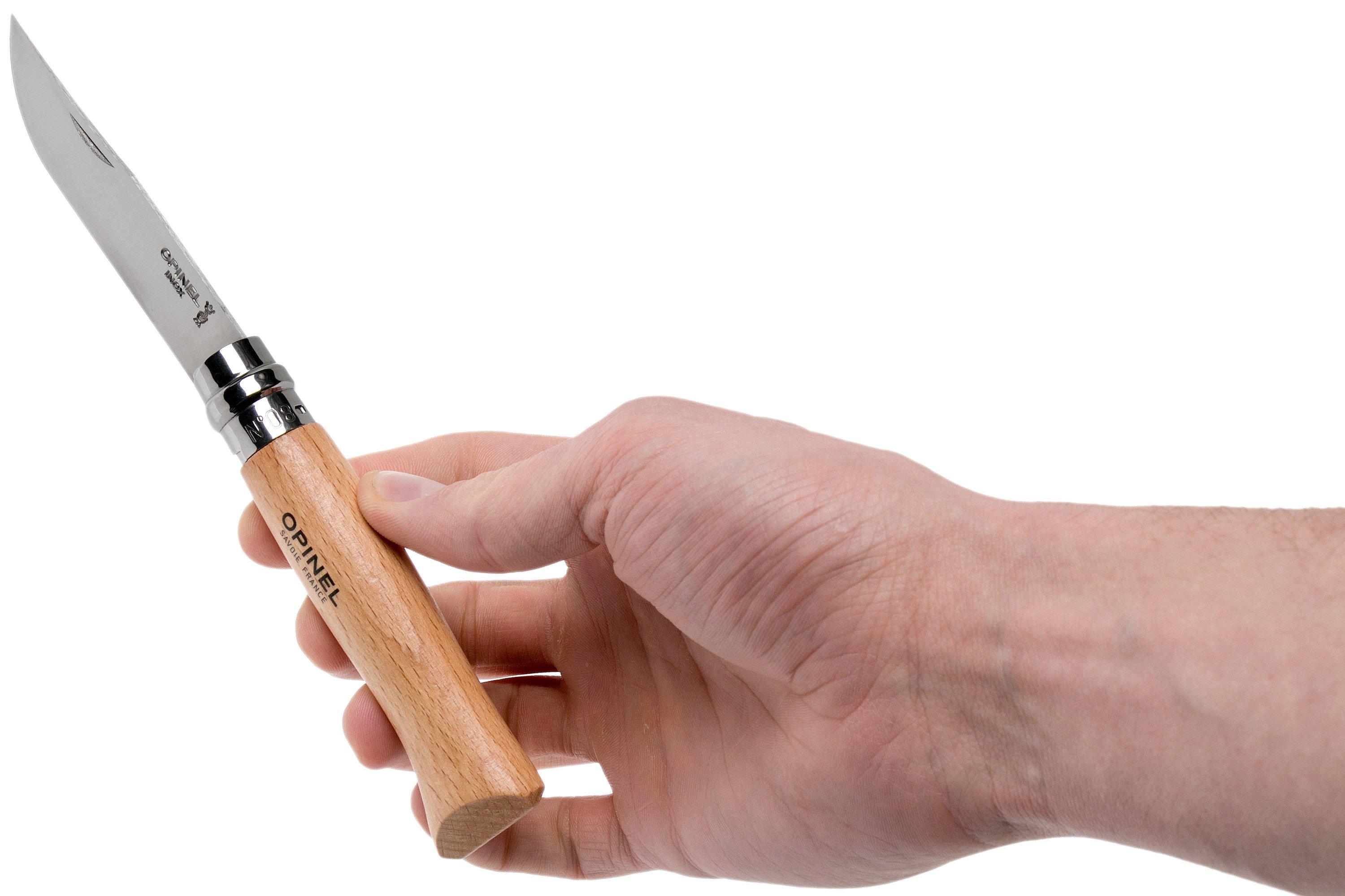 Opinel pocket knife No. 8 Classic, stainless steel, leather sheath