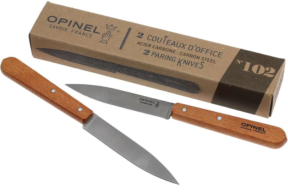 Opinel No. 102 Carbon Steel Paring Knife 2pc w/ Beech Wood Handle Kitchen  Cutlery