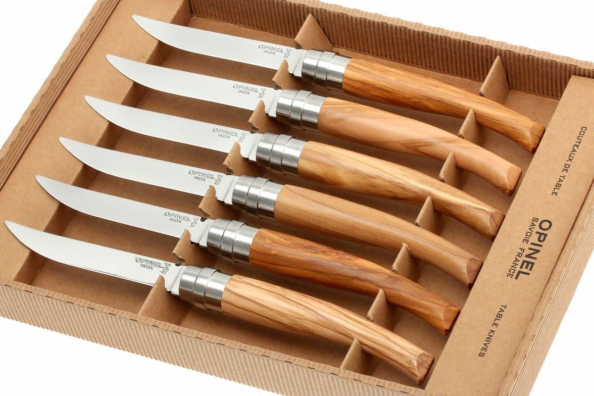 Set de 6 couteaux à steak Opinel, bois d'olivier