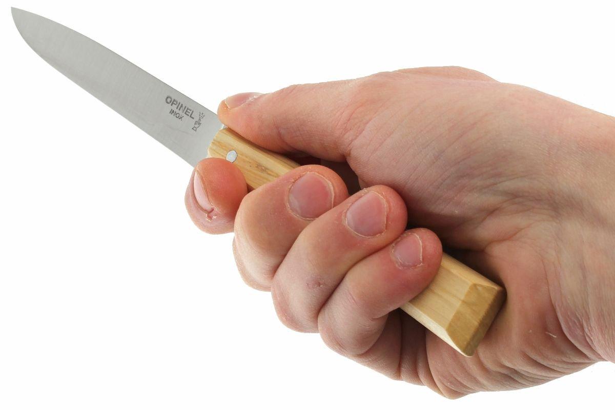 Opinel Uni Bon Appetit Celeste - Coltello da tavola con manico giallo Sandvik in acciaio INOX 12C27, manico in legno di faggio, multicolore, M