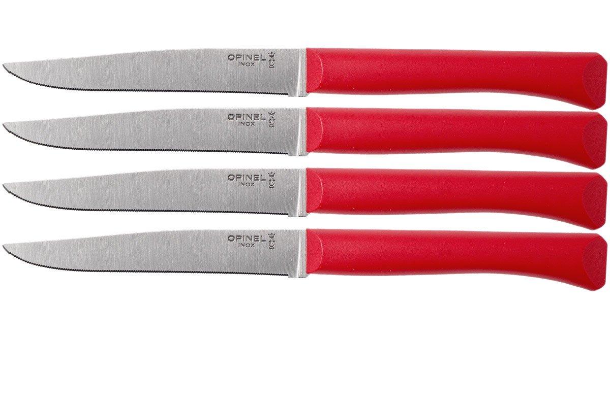 Opinel Bon Appetit+ table knives set of 4, red, microserrated blade