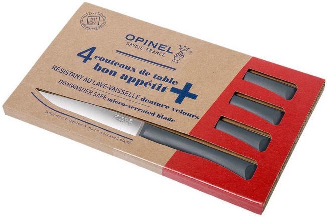 Opinel Bon Appetit+ set 4 couteaux de table, anthracite, lame micro-dentée