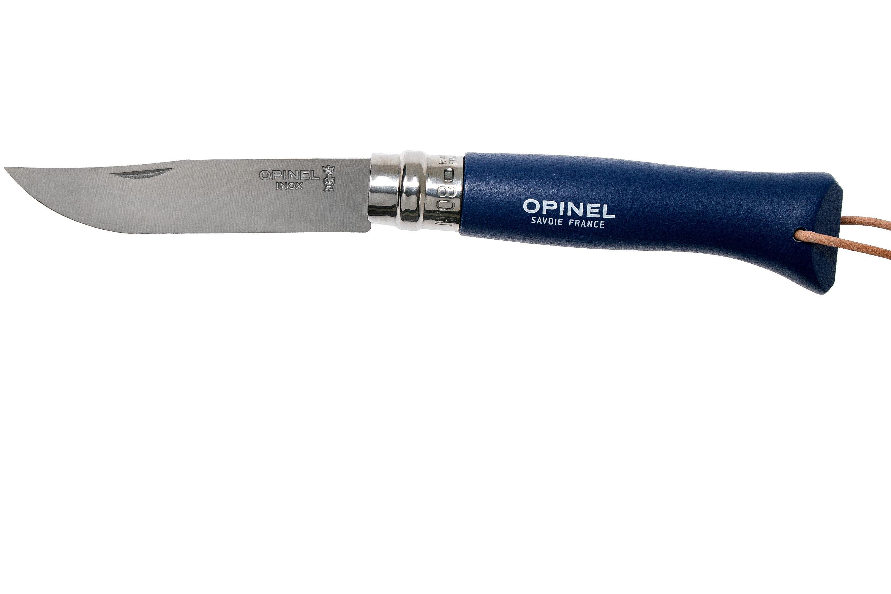 Couteau OPINEL Baroudeur N°8 lien cuir, Bleu foncé, inox - Le