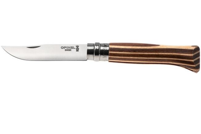 Afbeelding voor Opinel No. 08, 002388, Satin Stainless Steel, Brown Laminated Birch zakmes