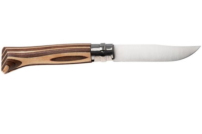 Afbeelding voor Opinel No. 08, 002388, Satin Stainless Steel, Brown Laminated Birch zakmes