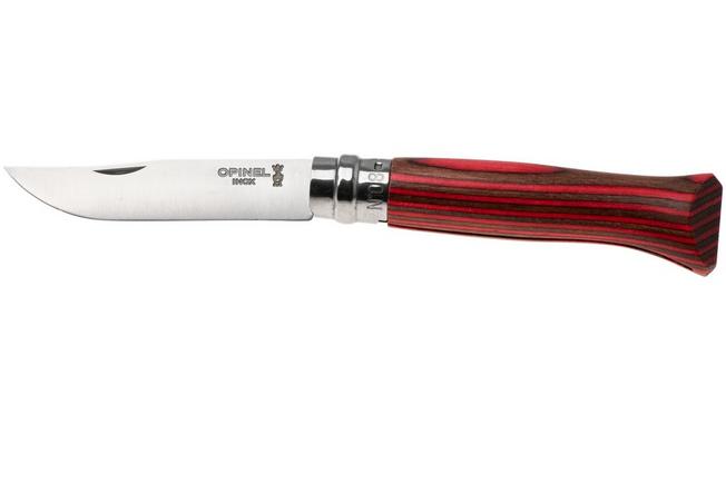 Afbeelding voor Opinel No. 08, 002390, Satin Stainless Steel, Red Laminated Birch zakmes