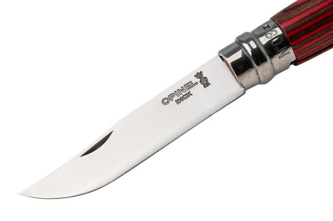 Afbeelding voor Opinel No. 08, 002390, Satin Stainless Steel, Red Laminated Birch zakmes