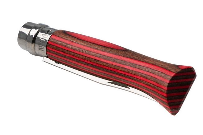 Afbeelding voor Opinel No. 08, 002390, Satin Stainless Steel, Red Laminated Birch zakmes