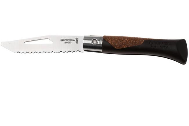 Afbeelding voor Opinel Néo7 Alpine 3240, Made For The Elements, Satin Stainless Steel, Dark Brown Polypropylene, Cork Inlay, serrated zakmes