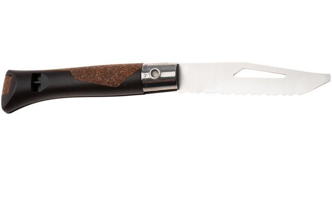 Afbeelding voor Opinel Néo7 Alpine 3240, Made For The Elements, Satin Stainless Steel, Dark Brown Polypropylene, Cork Inlay, serrated zakmes