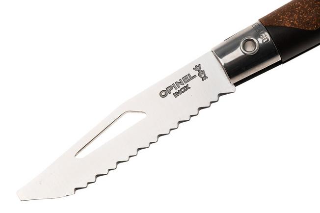 Afbeelding voor Opinel Néo7 Alpine 3240, Made For The Elements, Satin Stainless Steel, Dark Brown Polypropylene, Cork Inlay, serrated zakmes