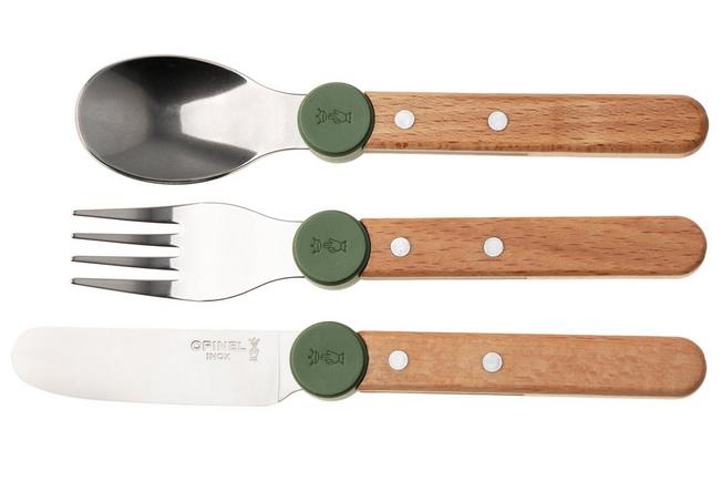 Afbeelding voor Opinel Le Petit Gourmet 3258 Olive Green, 3-delige kinderbestekset