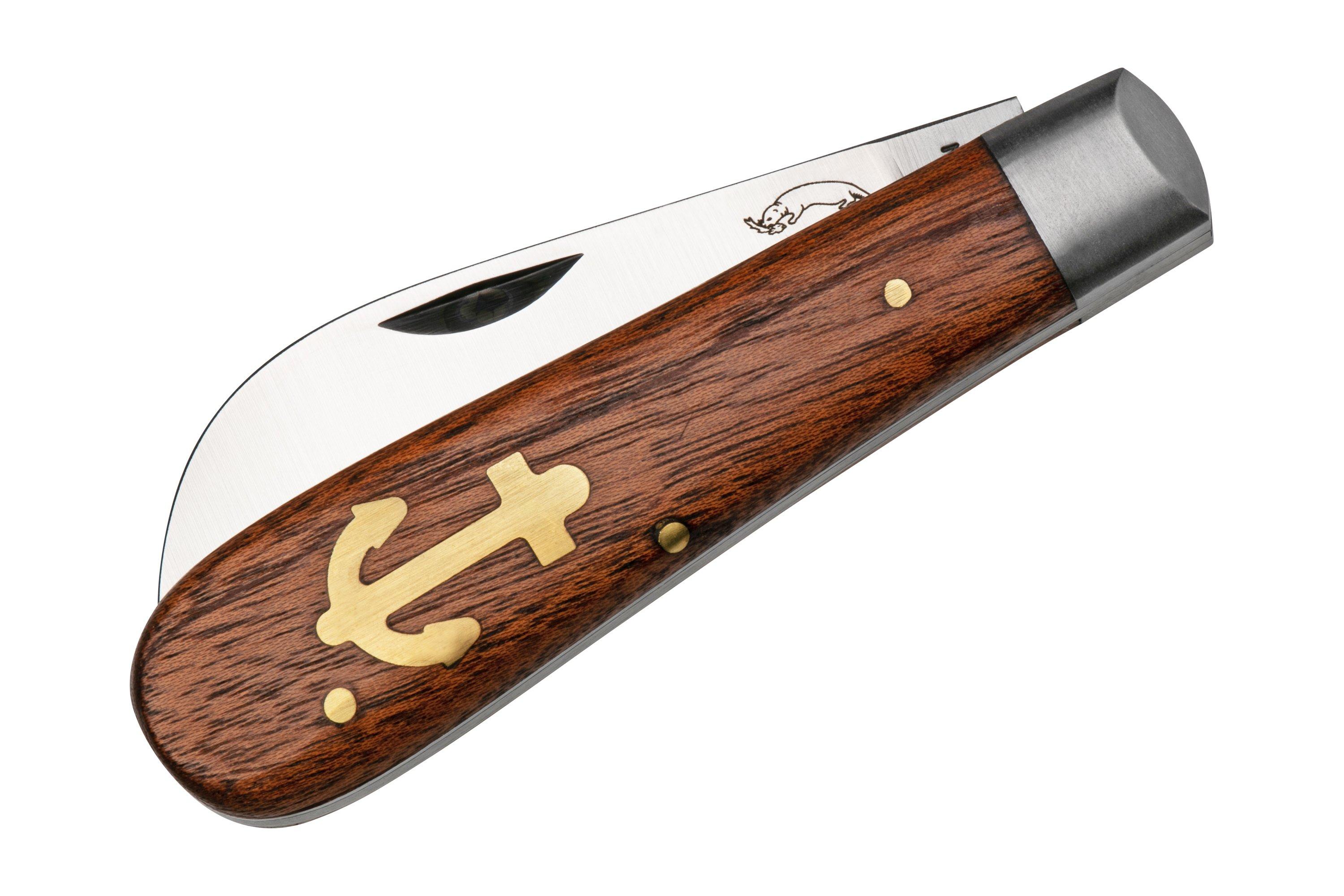 Otter Anchor Knife 174 Small Carbon, Sapeli, Brass Anchor, navaja