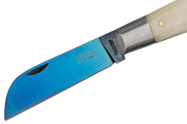 Otter Anchor Knife SET 173 KN Large Blued Carbon, Bone, Brass Anchor, Leather  Strap navaja
