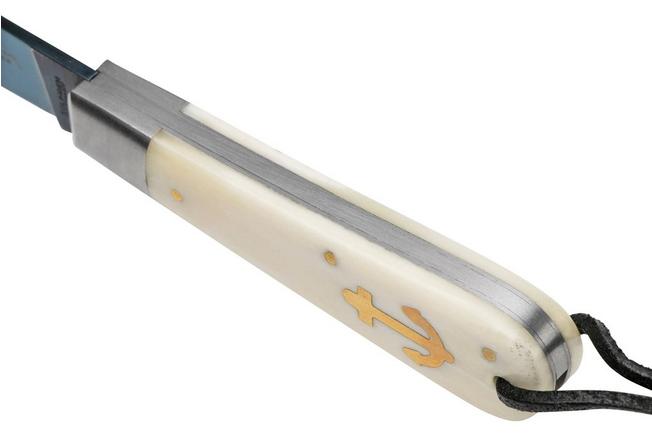 Imagen para Otter Anchor Knife SET 173 KN Large Blued Carbon, Bone, Brass Anchor, Leather Strap navaja
