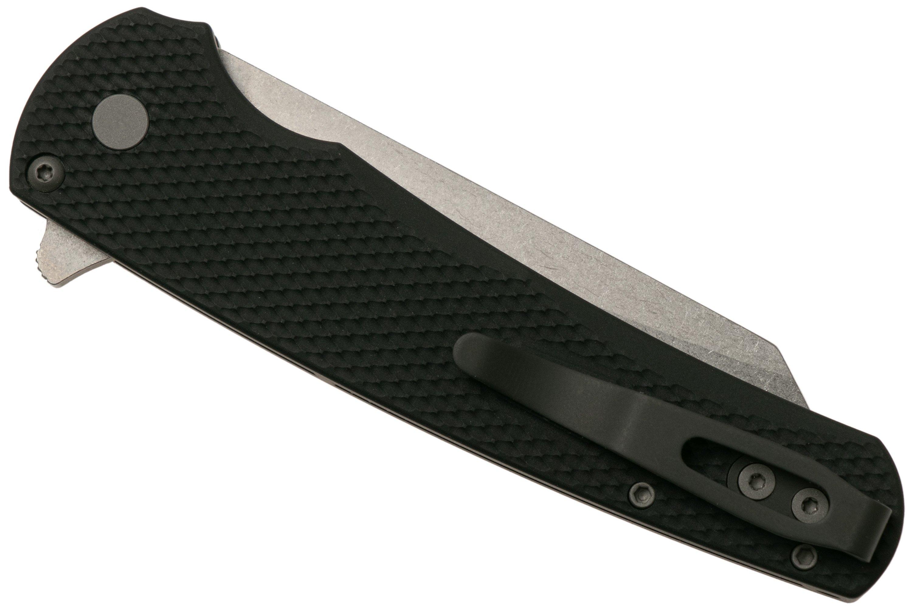 Pro-Tech Malibu 5205 Stonewashed 20CV Reverse Tanto, Black