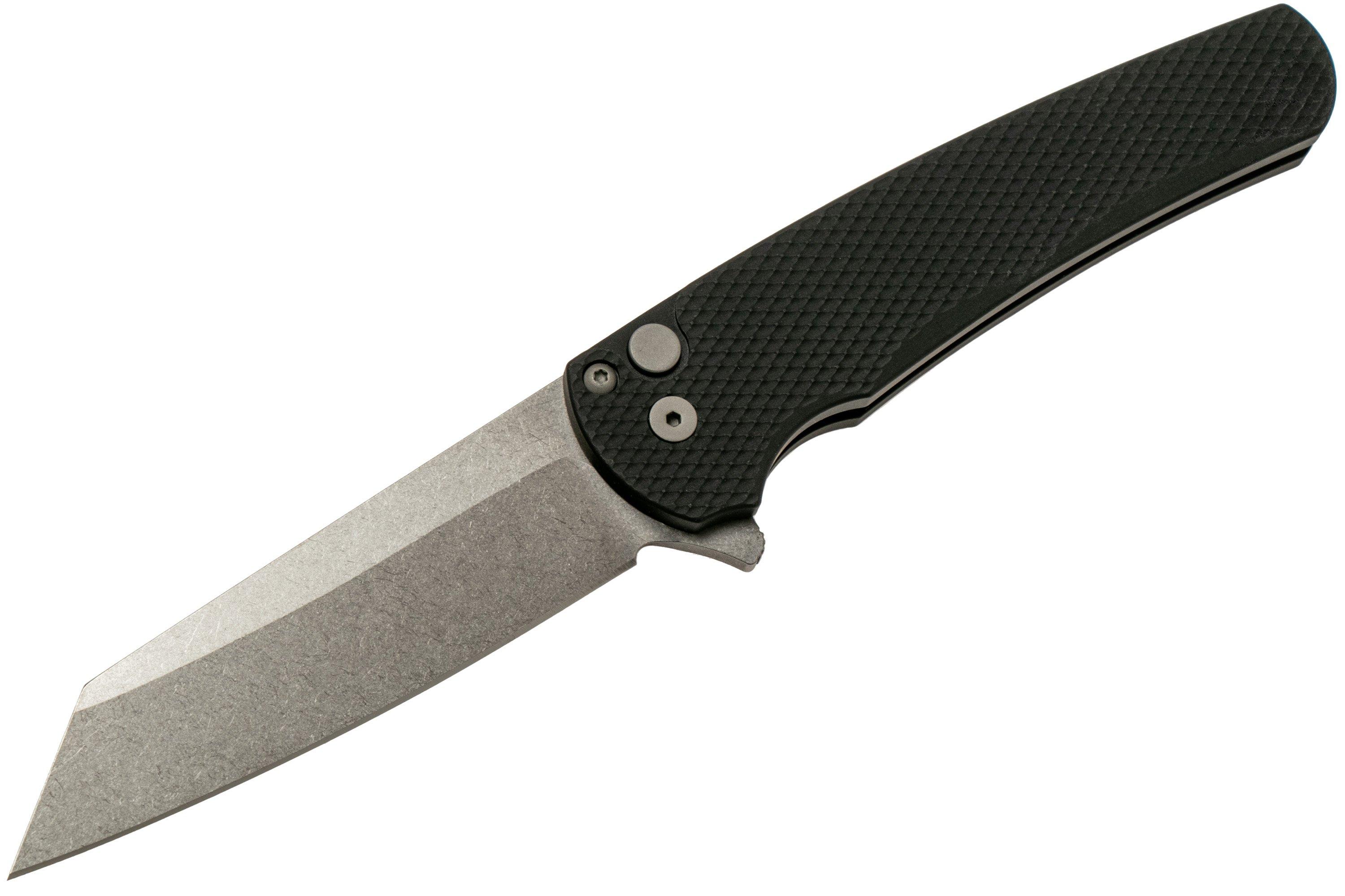 Pro-Tech Malibu 5205 Stonewashed 20CV Reverse Tanto, Black