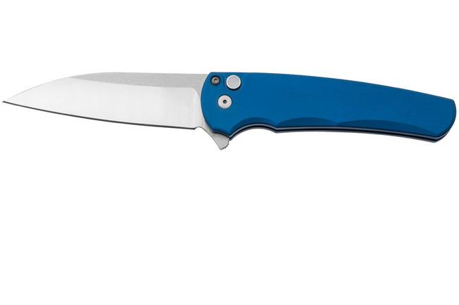 Afbeelding voor Pro-Tech Malibu 5300-LTD, Satin CPM MagnaCut Wharncliffe, Solid Blue Aluminum, White Pearl zakmes