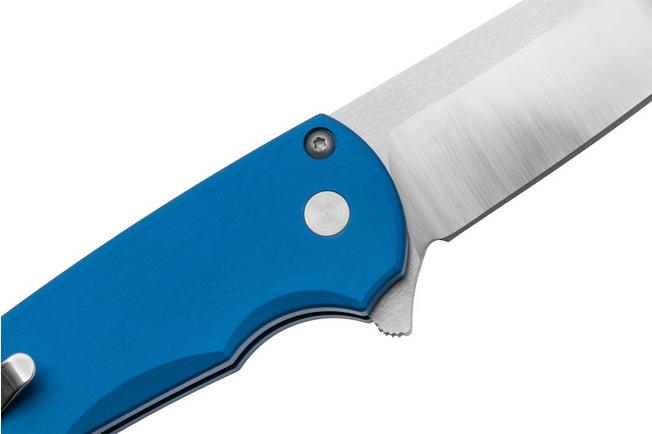 Afbeelding voor Pro-Tech Malibu 5300-LTD, Satin CPM MagnaCut Wharncliffe, Solid Blue Aluminum, White Pearl zakmes
