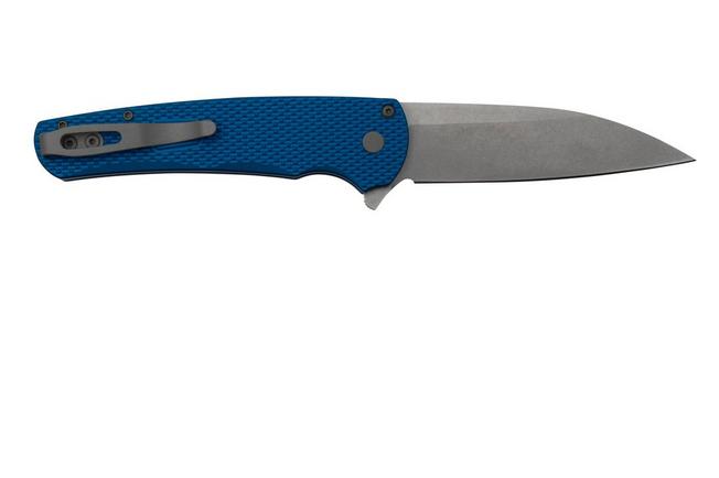 Pro-Tech Malibu 5305-Blue, Stonewashed Magnacut Wharncliffe, Blue Textured  Aluminum pocket knife