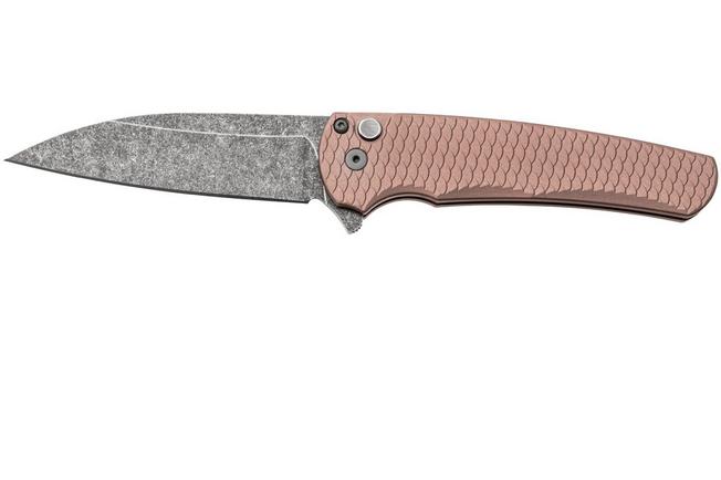 Afbeelding voor Pro-Tech Malibu 5336-LTD AW FDE, Acid Washed CPM MagnaCut Wharncliffe, Champagne Dragon Scale Aluminum, Black Lip Pearl zakmes