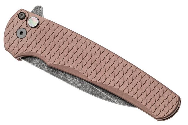 Afbeelding voor Pro-Tech Malibu 5336-LTD AW FDE, Acid Washed CPM MagnaCut Wharncliffe, Champagne Dragon Scale Aluminum, Black Lip Pearl zakmes