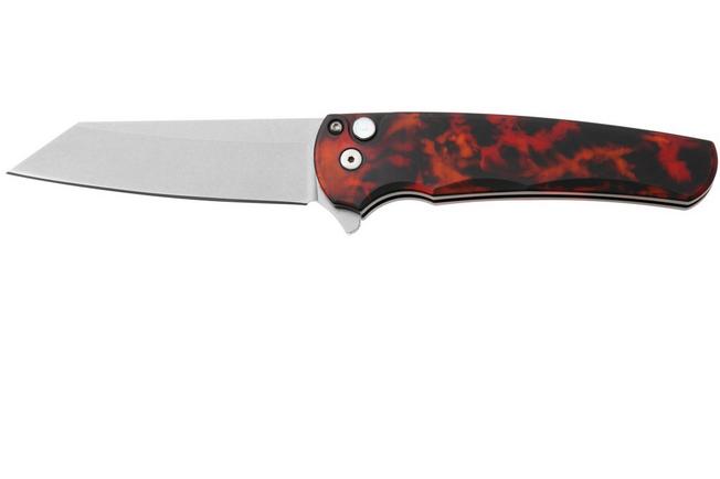 Afbeelding voor Pro-Tech Malibu 5401-DF Stonewashed MagnaCut Reverse Tanto, Custom Del Fuego Anodised Aluminum, Satin Hardware, zakmes