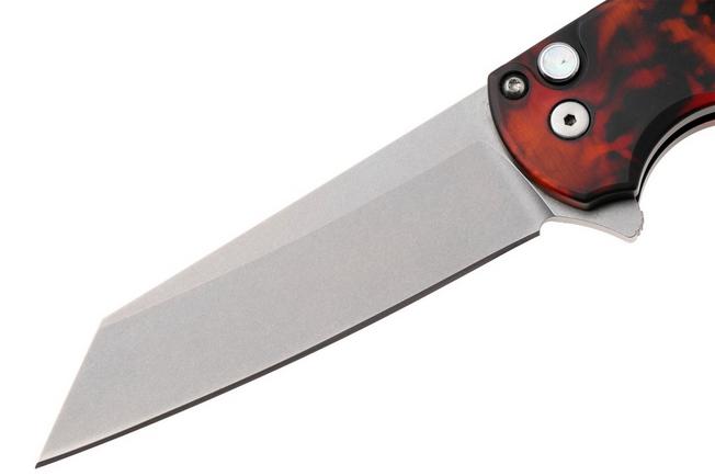 Afbeelding voor Pro-Tech Malibu 5401-DF Stonewashed MagnaCut Reverse Tanto, Custom Del Fuego Anodised Aluminum, Satin Hardware, zakmes