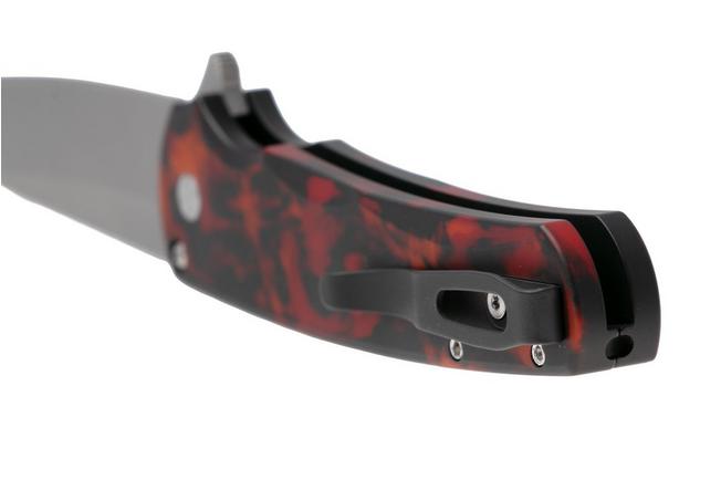 Afbeelding voor Pro-Tech Malibu 5401-DF Stonewashed MagnaCut Reverse Tanto, Custom Del Fuego Anodised Aluminum, Satin Hardware, zakmes